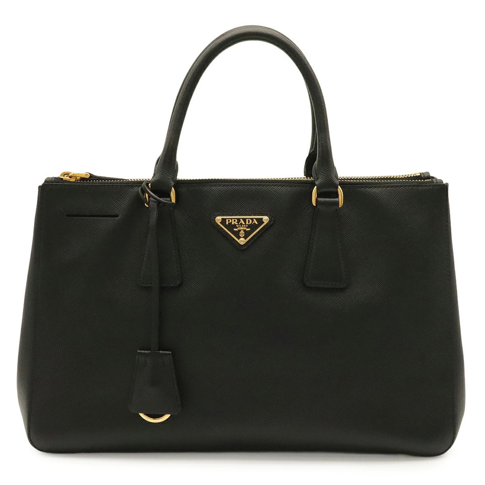 Prada Galleria Triangle Handbag Tote Bag Saffiano Leather NERO Black